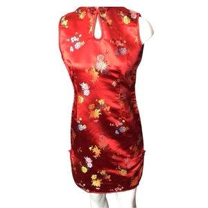 Elegant Vintage Red Floral Satin Mini Dress small